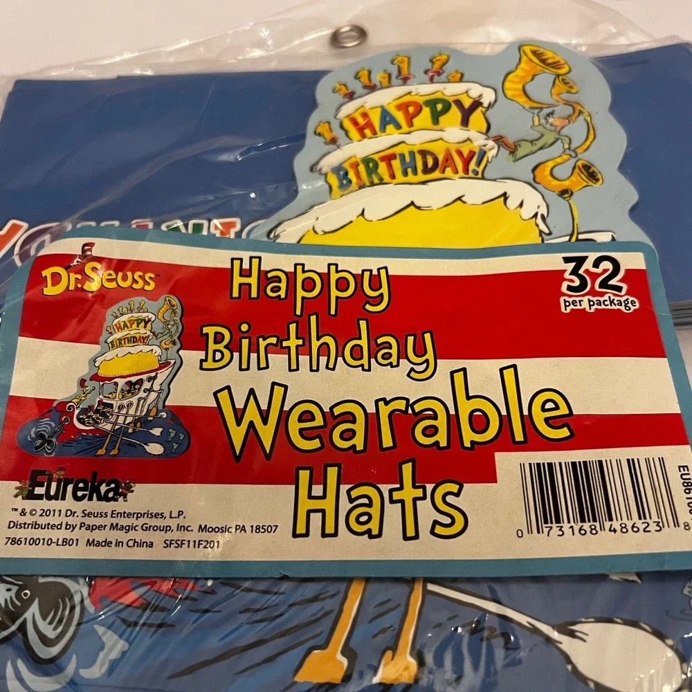 Dr Seuss Happy Birthday Wearable Hats Party Pack 32 Count Eureka